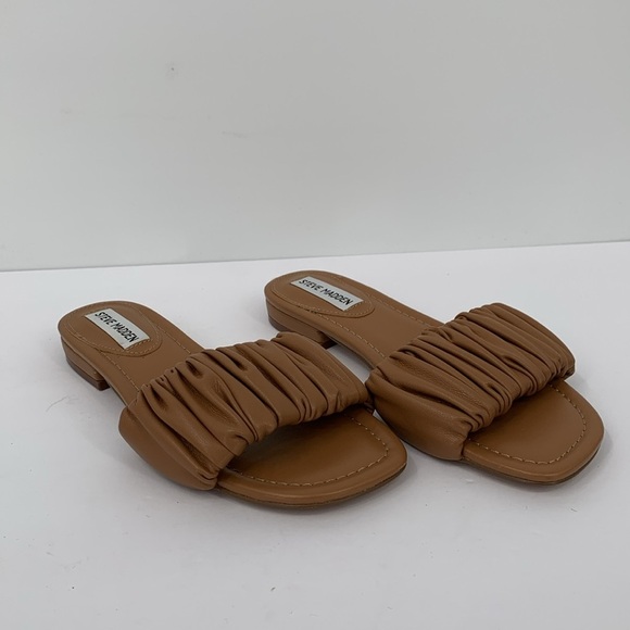 Steve Madden Delanee slide flat sandals shoe ruched gathered strap tan new 7 - Picture 3 of 7